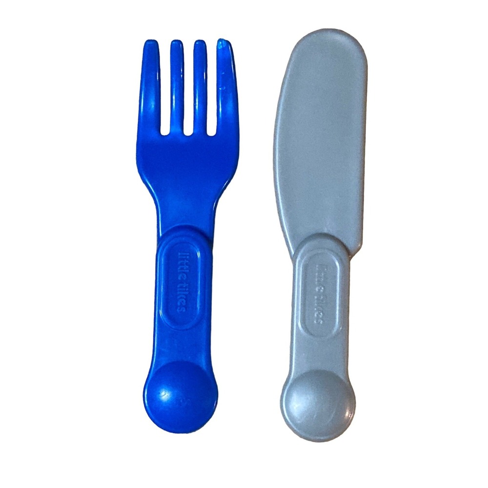Little Tikes Blue & Silver Gray Plastic Flatware Fork Knife Replacements Parts
